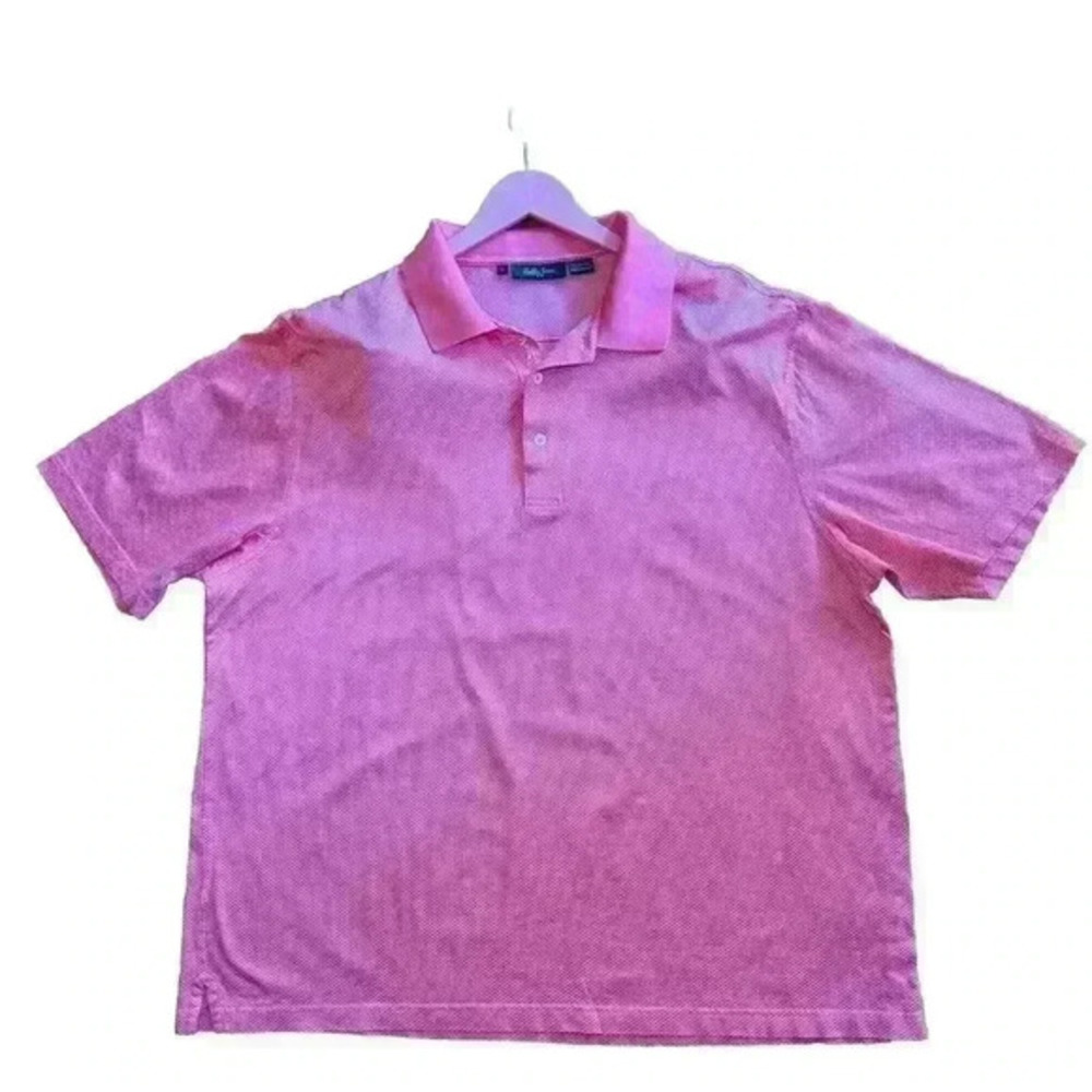 Bobby Jones Men's XL SS Polo‎ Golf Shirt 100% Cotton Coral & White Dot